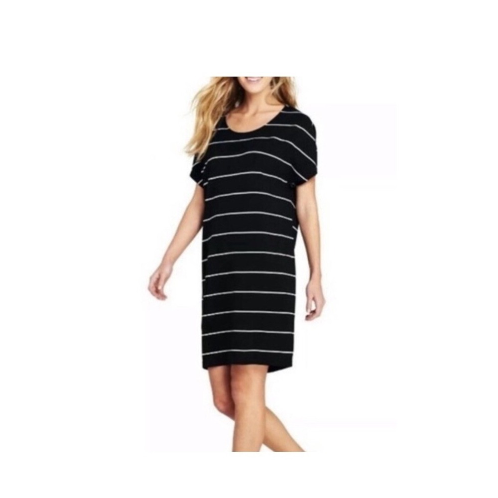 Lands End Women's Striped‎ Raglan Sleeve Stretch Shirt Dress Short Sleeve Small